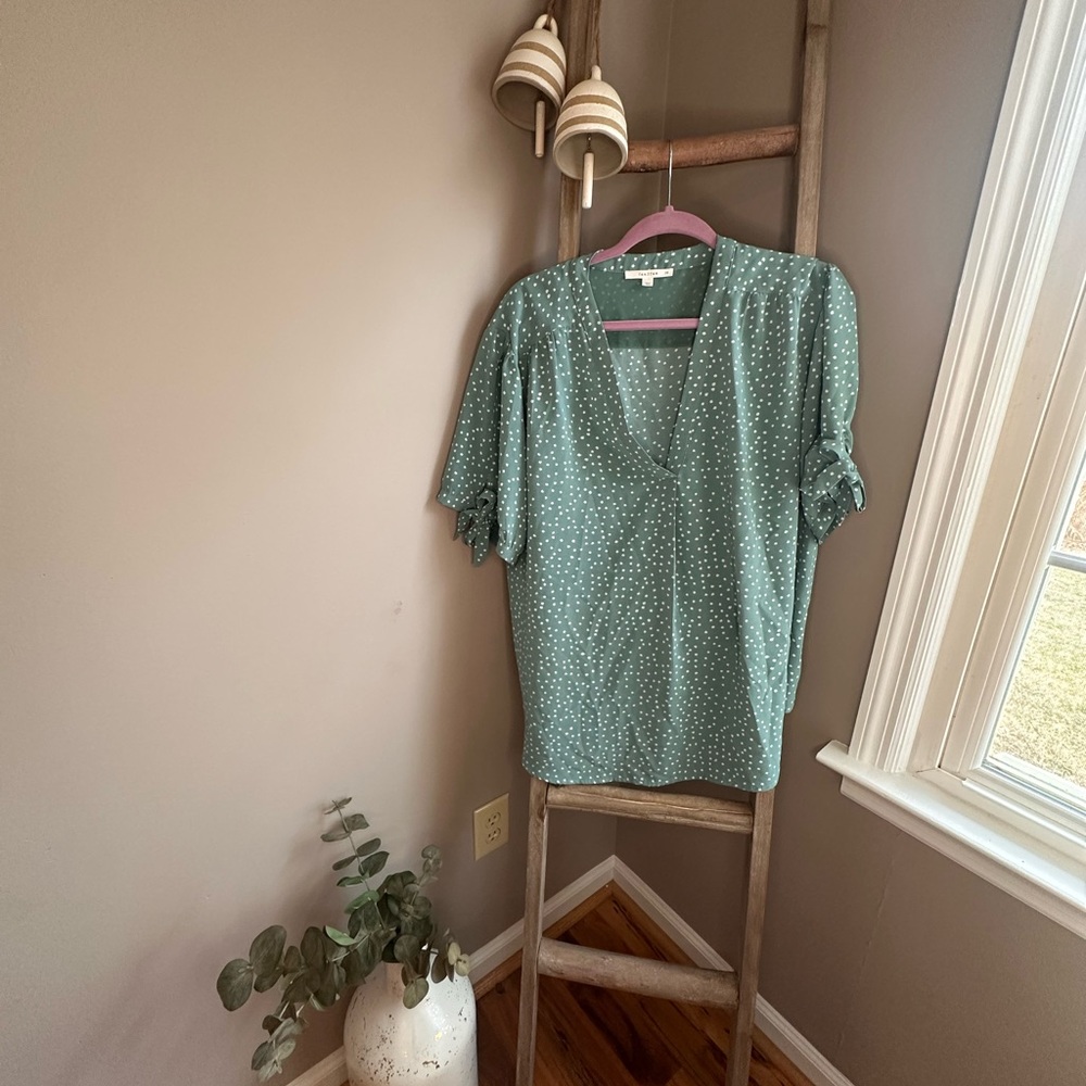fun 2 fun Mint Green Polka Dot Tie-Sleeve Blouse